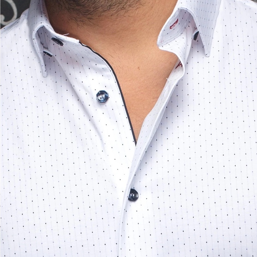Au Noir Men's White and Blue Dress Shirt - Picture 3 of 3